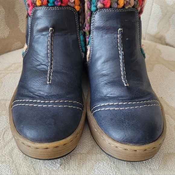 RIEKER FELICITAS MID BOOTS BOHO KNIT CUFF ZIPPER LINED NAVY EU 37 6 6.5 - Picture 8 of 15